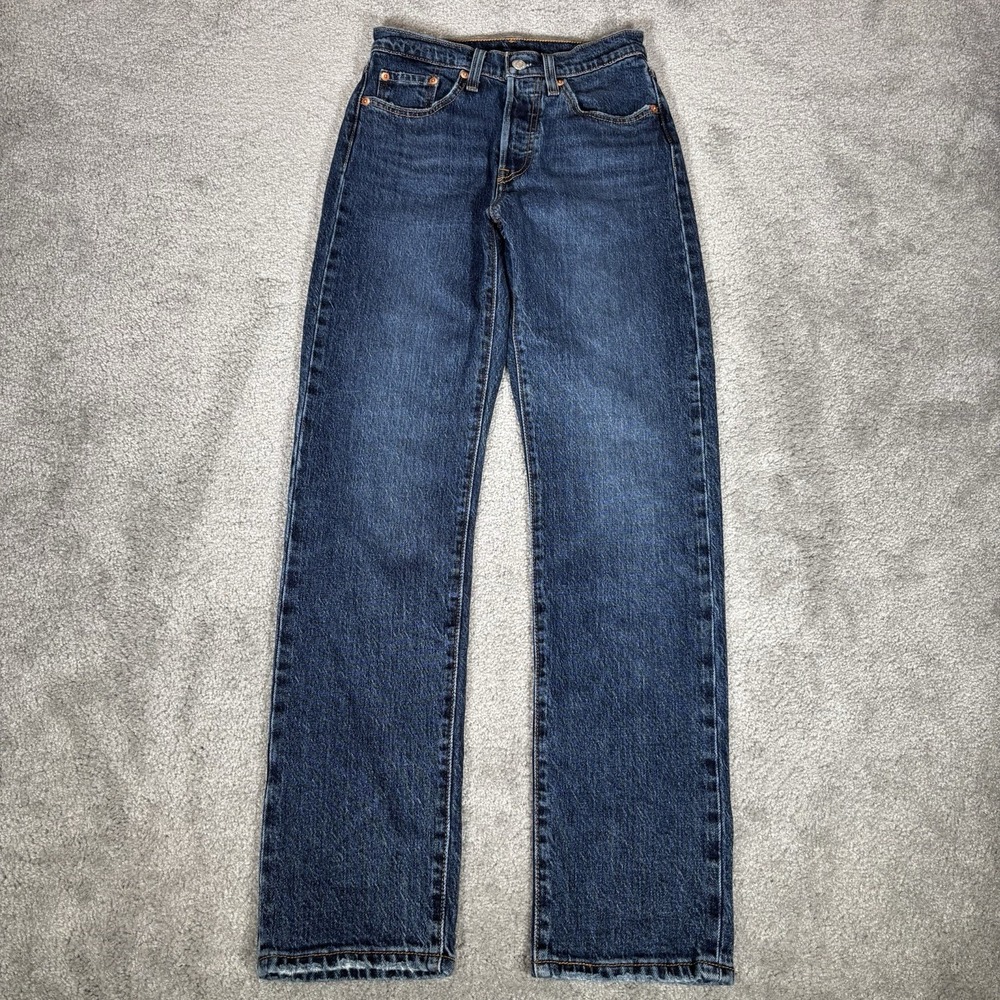 Levis 501 Jeans Women 24x30 Original Fit Dark Wash Blue Denim Stretch Button Fly